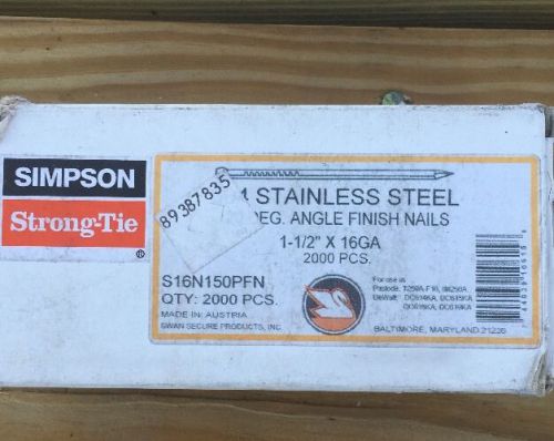 Simpson 304 Stainless Steel Angle Finish Nails S16N150PFN 1 1/2&#034; 16 Gauge 2,000