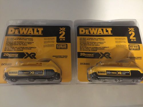 2 NIP DeWalt 20v Max Lithium Ion 2ah Batteries with Fuel Gauge DCB203