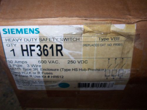 New Siemens HF361R 30 Amp 600v 3Ph 3R Fusible Safety Switch Disconnect