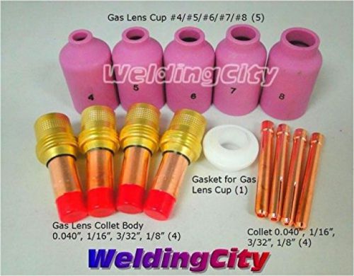 Weldingcity accessory kit cup-collet-gas lens-gasket 040-1/16-3/32-1/8 for tig for sale