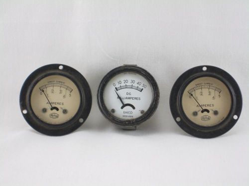 Vintage Sterling Amperes Meter (2) &amp; A Emico DC Milliamperes Meters Untested
