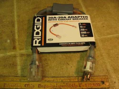 Ridgid 612ADAPT30R 30a-20a Adapter Cord w Circuit Breaker/Switch Generator