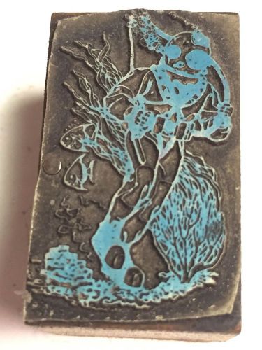 Underwater Deep Sea Diver in Diving Suit Printer&#039;s Letterpress Type Block