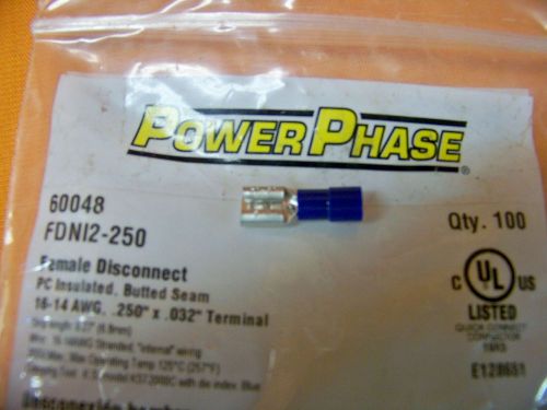 NEW 100 CT. POWER PHASE 60048 PC INSULATED FEMALE DISCONNECT TERMINALS 16-14 AWG