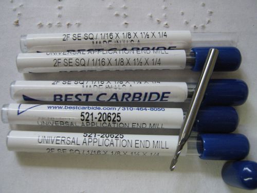 BEST CARBIDE 2 FLUTE UNIVERSAL APPLICATION 1/16&#034; (.0625&#034;) END MILL LOT of 5&#034;NEW&#034;