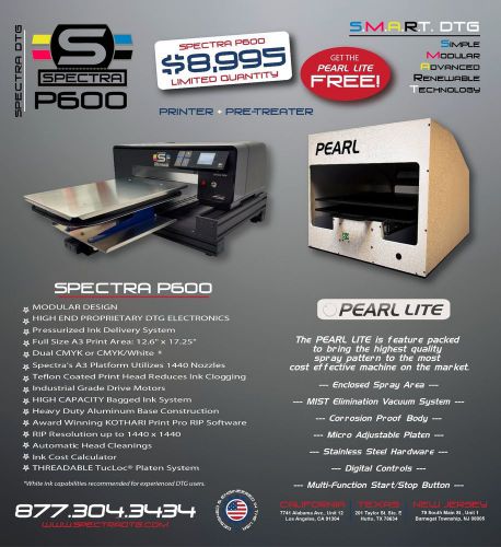 New spectra dtg p600 direct to garment printer - with auto pretreater included for sale