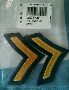 2 x PRIVATE CHEVRON POLICE ARMY MILITARY SECURITY UNIFORM PATCH GOLD NAVY BLUE