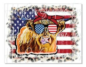 Sublimation Transfer Design July 4th America Cow Flag Leopard Heat Transfer