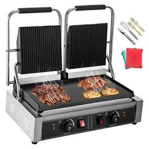 110V Commercial Sandwich Panini Press Grill 2X1800W Temperature Control 3600W