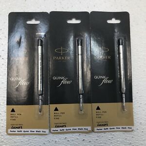 Parker Quink Flow Ball Pen Refill Fine Point Black Ink Lot Of 3 NEW lot