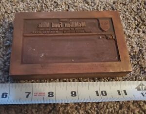 Vintage Printing Letterpress Block Mcmillen Feed Mills Marion Ohio Advertising