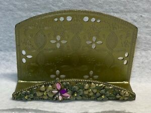 Beautiful Metal enameled Enamel Flowers Rhinestones Business Card Holder