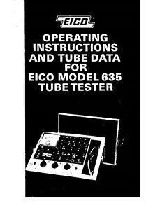 Eico 635 Tube Tester Operating &amp; Tube Data Instruction Manual
