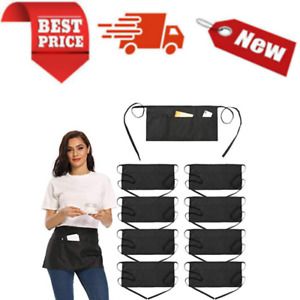 12Pack Server Aprons with 3Pockets Waist Apron Waiter Waitress Apron Long Strap