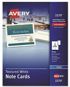 Avery Textured Matte White Note Cards/Envelope Inkjet 4.5&#034; X 5.5&#034; 50 Count #3379