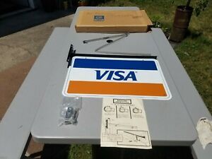 Vtg NOS 1976 Visa Metal Flange Sign w/ Bracket Double Sided Credit Debit Card
