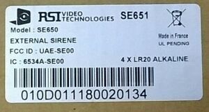 RSI VIDEO TECHNOLOGIES SE650 External Siren SE651 NEW