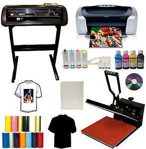 15x15 Heat Transfer Press,28&#034; 1000g Metal Vinyl Cutter Plotter,Printer+CISS+Ink