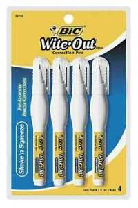 BIC BICWOSQPP418 Correction Pen,Stick,Extra Fine,Wht,PK4