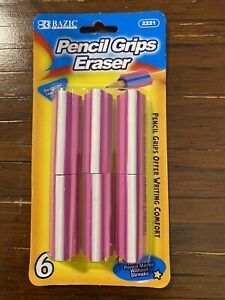 Bazic Pencil Grips Eraser 2221 Writing Comfort 6 Pack No Streaks Triangular Pink