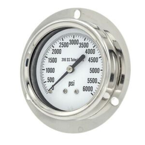 PIC GAUGES 314D-254S Gauge,2.5&#034;,0/6000psi,1/4&#034;LBM,SS,FrontFlg