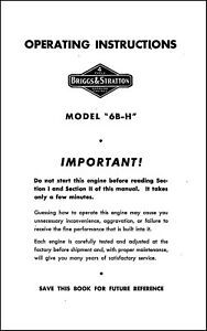 Briggs &amp; Stratton Engine 6B-H Operator Maintenance Instruction Manual