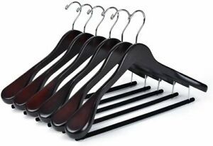 6 Quality Luxury Curved Wooden Suit Hangers Wide Wood Hanger for Coats with...