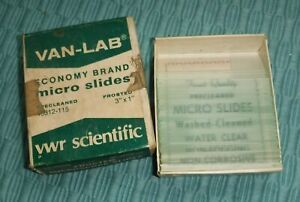 Vintage Van-Lab  Microscope Frosted  pre cleaned Slides  3&#034; X 1&#034; Box of 50
