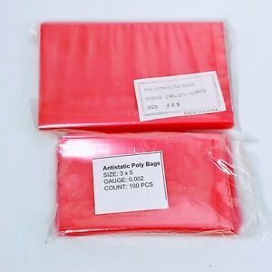 Pink Open Ended Anti-Static Poly Bags 3x5 &amp; 4x6. 100 u each. 2mil. New.