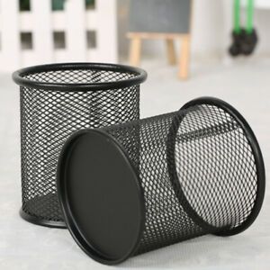 Accessories Round Metal Desktop Black Pen Case Pen Holders Mesh Pencil Cup