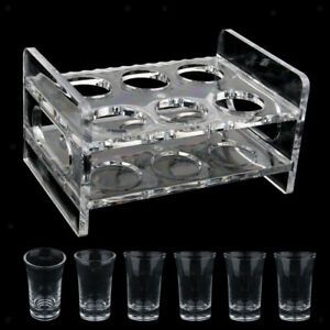 6PCS 45ml Shot Glass &amp; 6-Hole Clear Acrylic Holder Rack Serving Tray Set