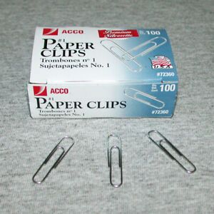 ACCO Premium Silverette Paper Clips, No. 1, 72360 - 4 Boxes - 100 per box