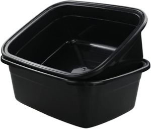 Plastic Washing Tub Basin 18Qt 2Pc Dish Food Utility Laundry Kitchen Black Pan