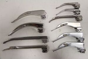 Lot of 10) Macintosh Stainless MAC-4 Mil 2 3 3&#034;-7.5&#034; Laryngoscope EMT Intubation
