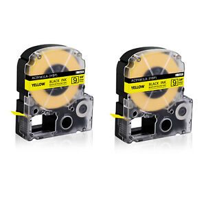 2PK Fits EPSON K-Sun 209BY 209BYPX 9mm Tape Black on Yellow Label 0.35&#034;