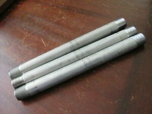 Lot of 3 Merit Brass 1/4&#034; NPT x 6&#034; L, 304/304L Stainless Pipe Nipples SCH 80