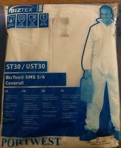 5 Pieces - Biztex Coverall with Hood SMS 55G White 3X-Large