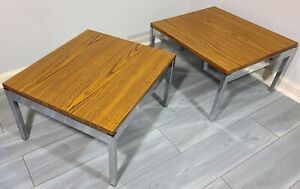MID-CENTURY END TABLE PAIR VINTAGE OFFICE 1970s INVINCIBLE STEEL CHROME FORMICA