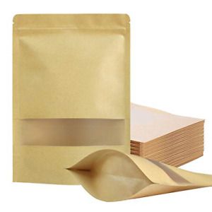 100 Pcs Resealable bags,7.1&#034; x 10.2&#034; Stand Up Kraft Paper Bags with Matte Zip