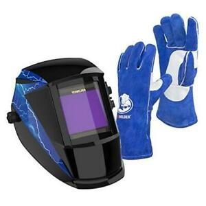 Large Viewing Solar Powered Auto Darkening Welding Helmet &amp; Leather Forge MIG