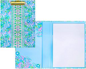 Lilly Pulitzer Blue Clipboard Folio with 60 Page Lined Notepad and Interior Stor