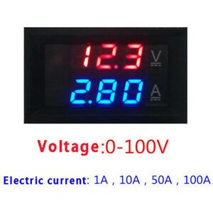 Digital Red LED Voltage Meter DC100V 10A Voltmeter Ammeter Blue+Red LED Amp N C