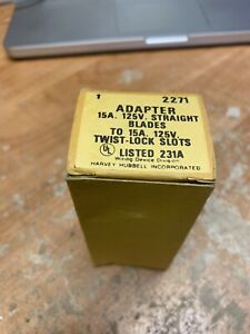 NOS Harvey Hubbell 2271 15A 125V Straight Blade Plug to Twist-Lock Adapter
