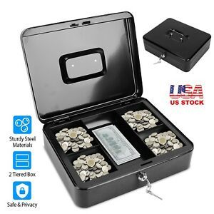 Locking Cash Box Money Security Storage Small Steel Lock Money Bill Jewelry Safe