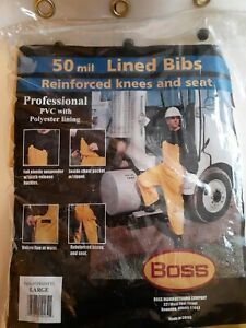 Boss 50 mil Polyester Lined Bibs. Reinforced Knees and Seat.Size Large. NEW