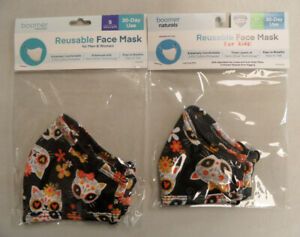 Boomer NATURAL Reusable FACE MASK SET Adult &amp; Kid MATCHING Set NANO SILVER Cats
