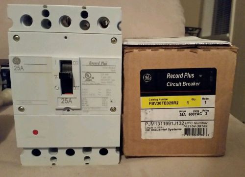 GE RECORD PLUS CIRCUIT BREAKER FBN36TE020R2 3P 25 AMP 600V BOLT-ON NEW IN BOX