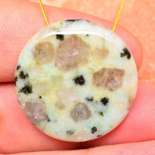 Fabulous! round natural kiwi jasper gemstone button 25x25x8mm for sale