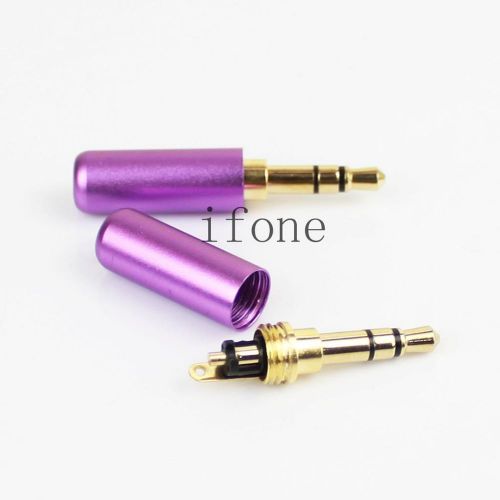 New 3.5mm 3 pole male repair headphone jack plug metal audio soldering purple for sale