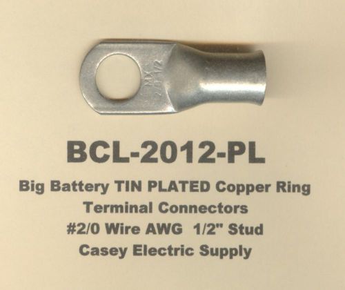 2 Big TIN PLATED Copper Ring Lug Terminal Connector #2/0 Wire 1/2&#034; Stud MOLEX